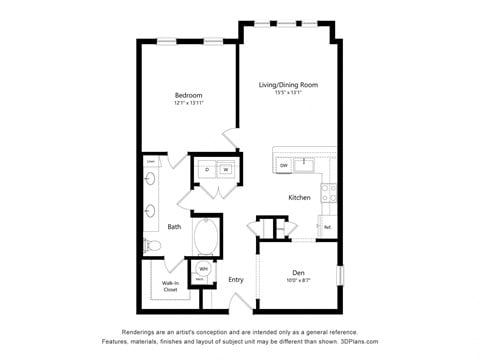 a floor plan of a bedroom floor plan with an open floor plan